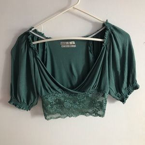 Urban Outfitters Green Floral Cross Top